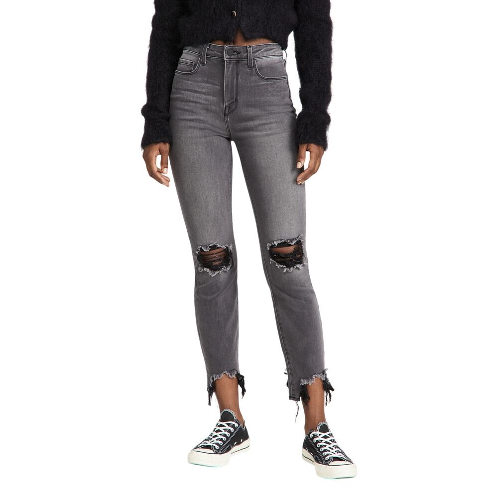 L'Agence Distressed Gray High Line Skinny Denim Jeans Size 25